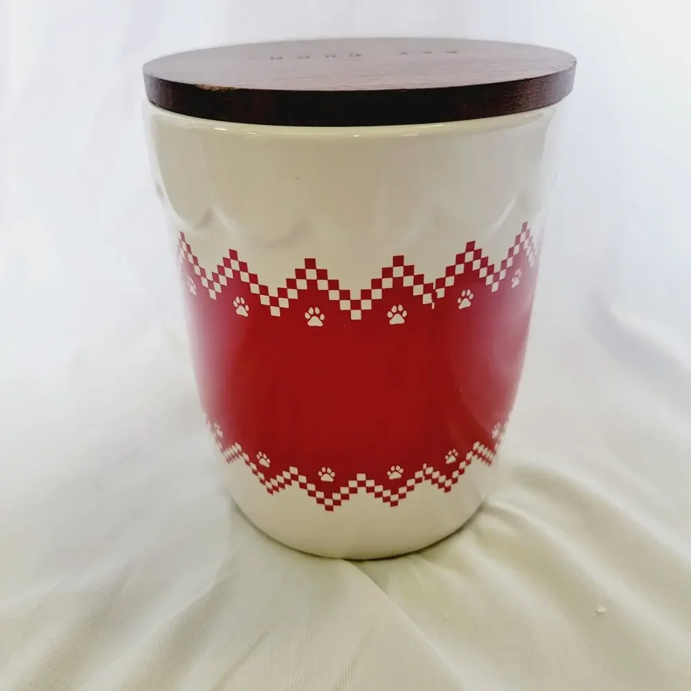 Rae Dunn Paw La La Red White Holiday Pet Treat Jar Cookie Jar Ceramic Canister